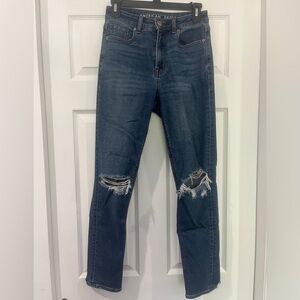 Women’s Dark Wash American Eagle Mom Jeans w/ Knee Rips Size 00